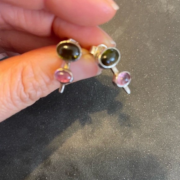 New Green and Pink Tourmaline Sterling Silver Earrings - Picture 2 of 5
